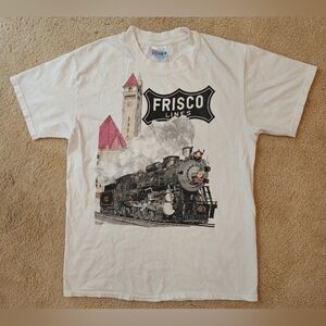 V90s Frisco Lines Railroad Steam Locomotive 1522 T-shirt on the Hanes Beefy Tag